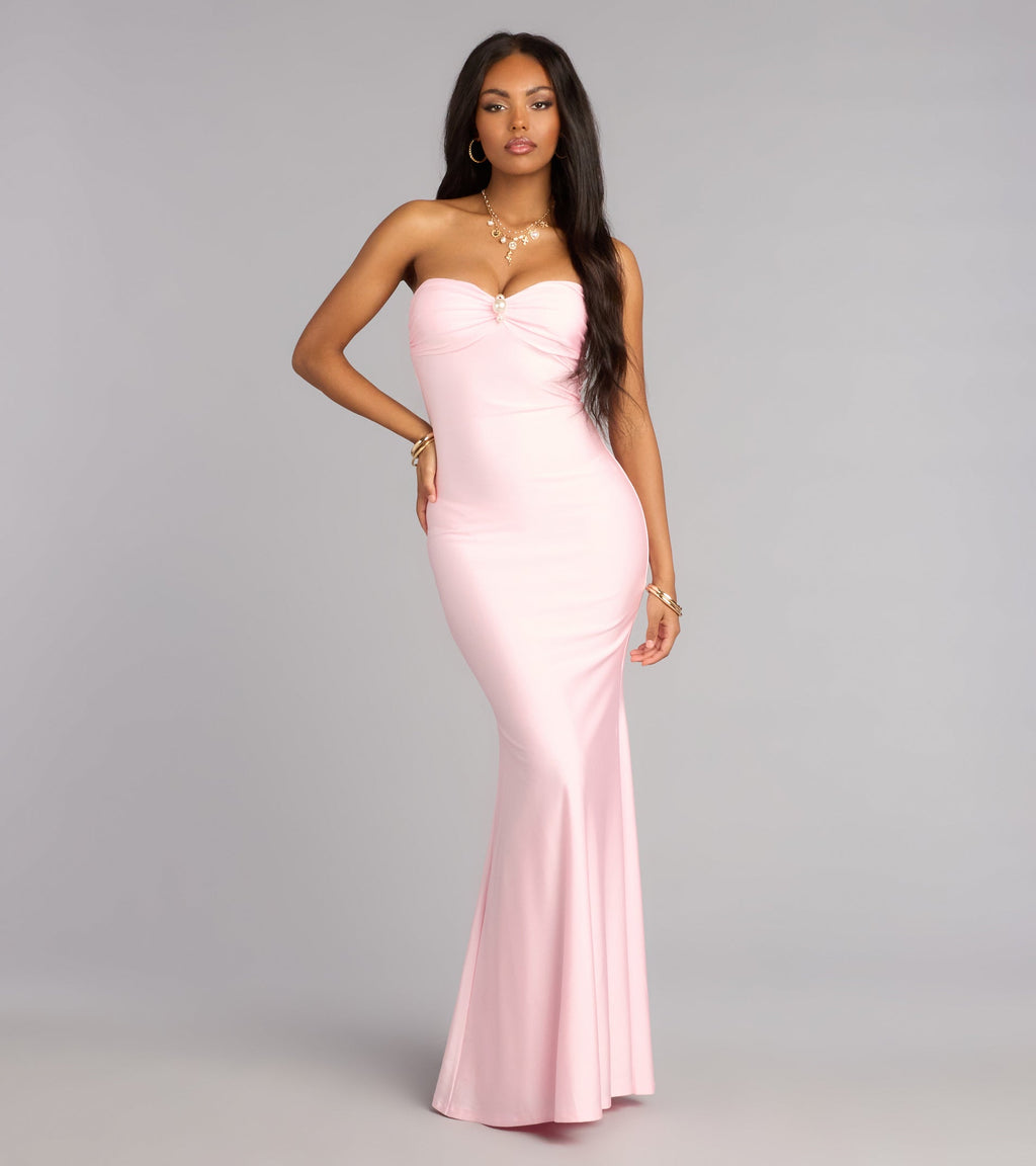 Zooey Faux Pearl Trim Mermaid Formal Dress