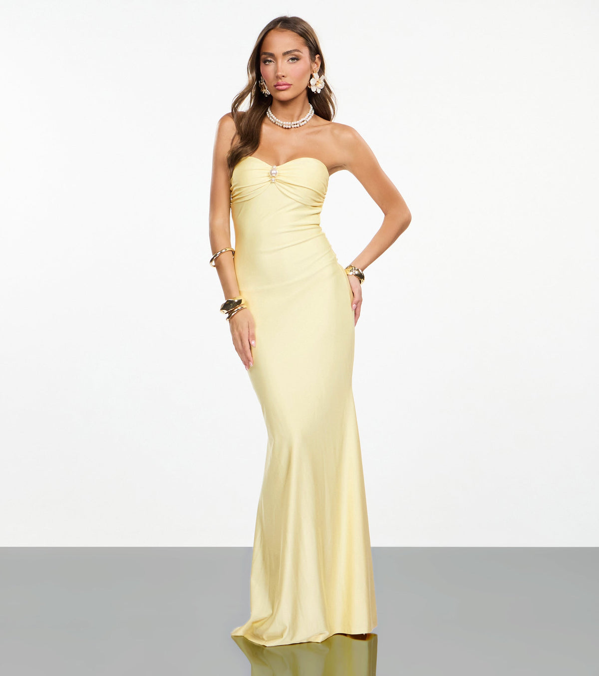 Zooey Faux Pearl Trim Mermaid Formal Dress
