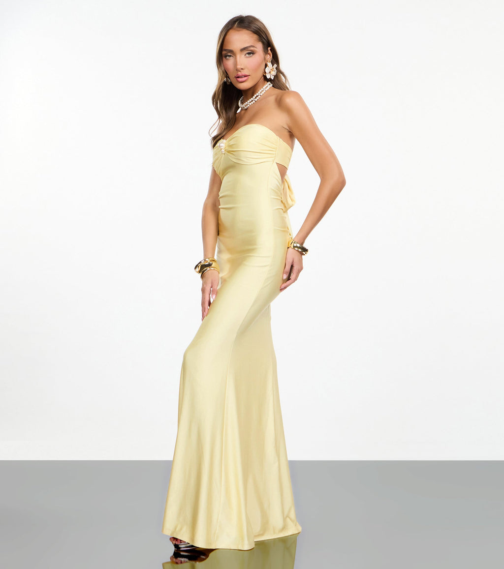 Zooey Faux Pearl Trim Mermaid Formal Dress