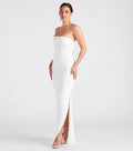 Carla Formal Crepe Strapless Faux Pearl Dress