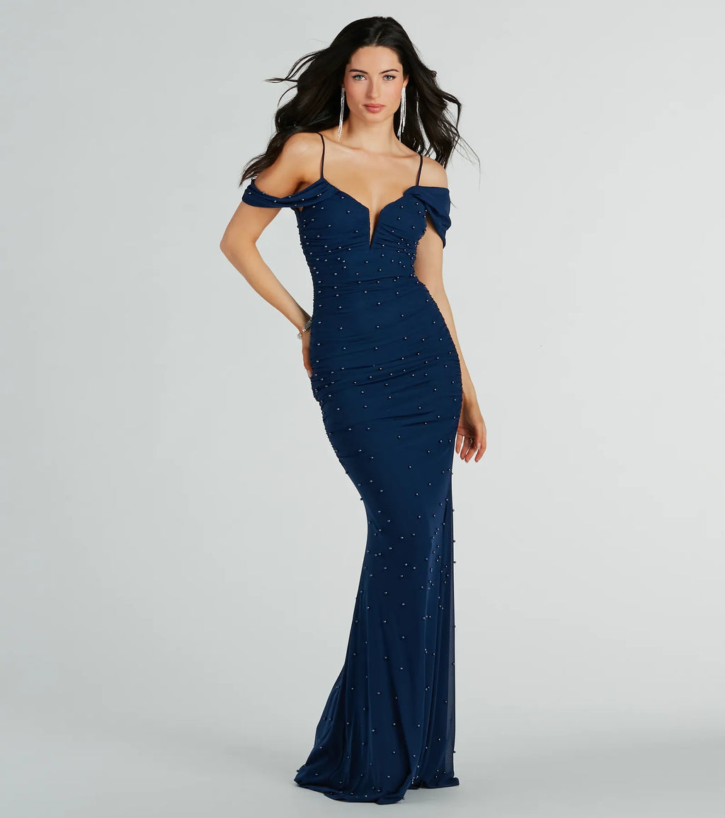 Charlene Formal Faux Pearl Mesh Mermaid Dress