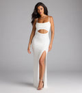 Marine Cutout Slit Mermaid Beaded Formal Dress