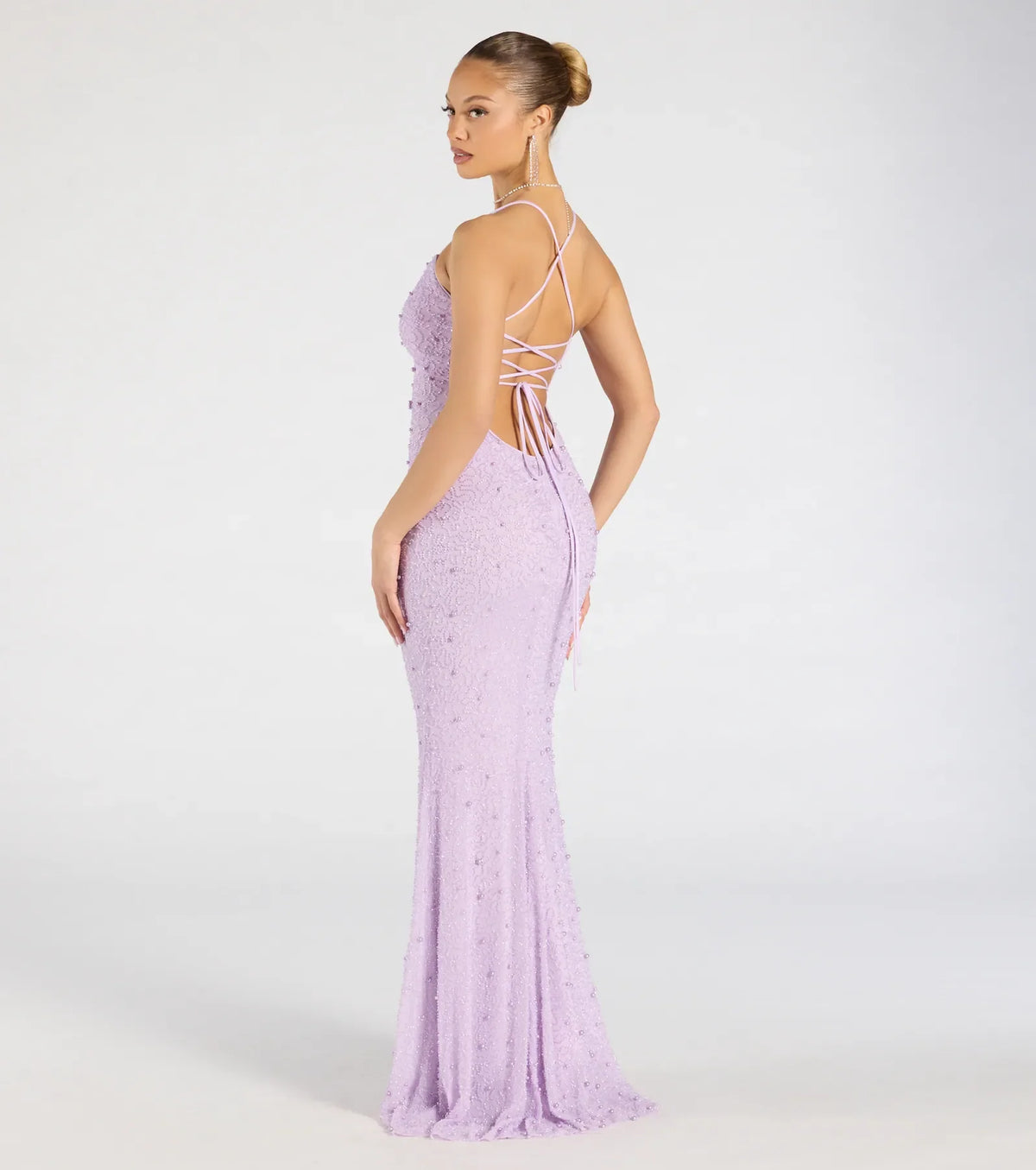 Marlene Lace-Up Mermaid Beaded Pearl Formal Dress