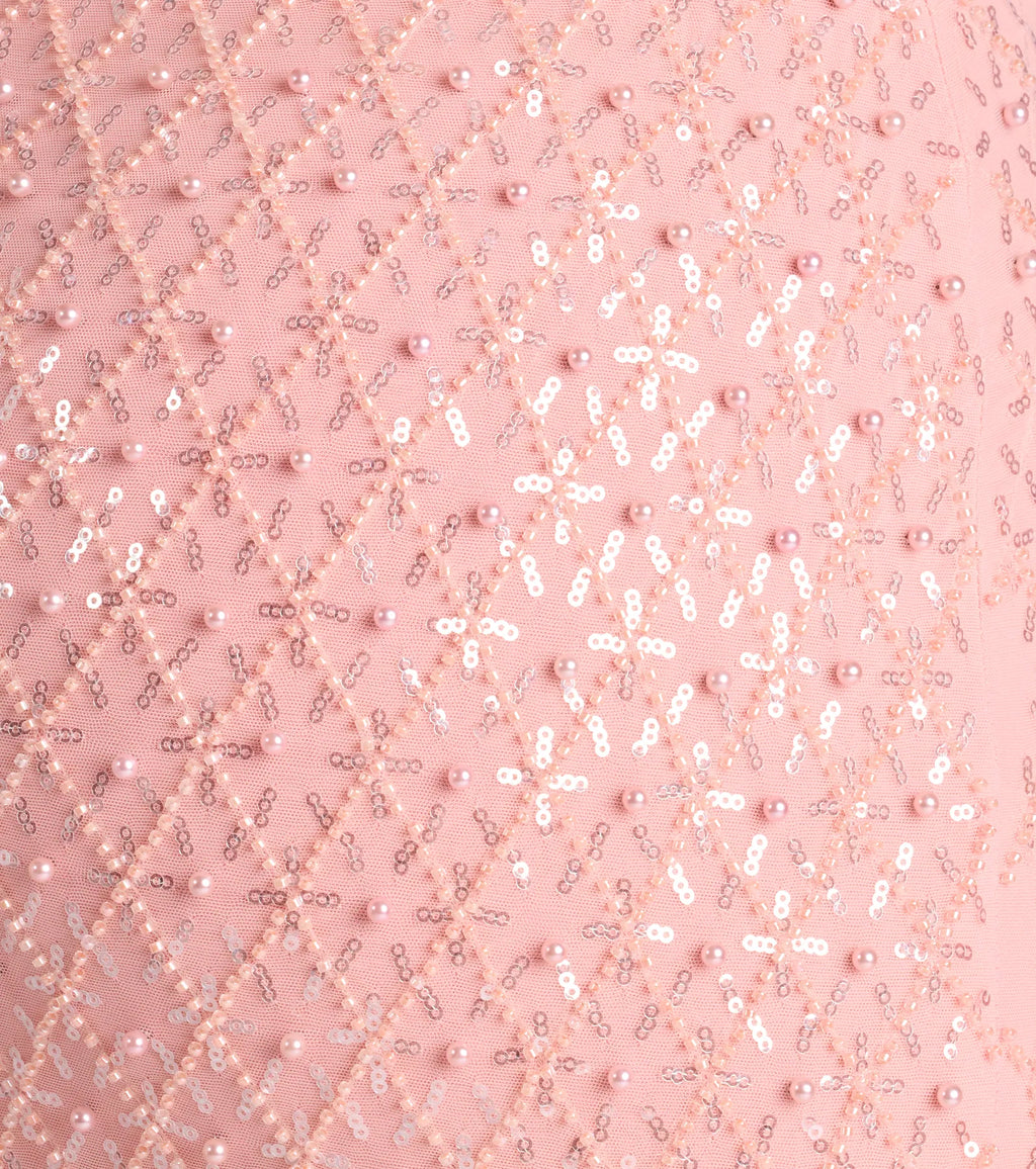 Sophina Cold Shoulder Pearl Beaded Sequin Formal Dress
