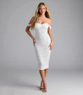 Classy Perfection Off-The-Shoulder Pearl Midi Dress