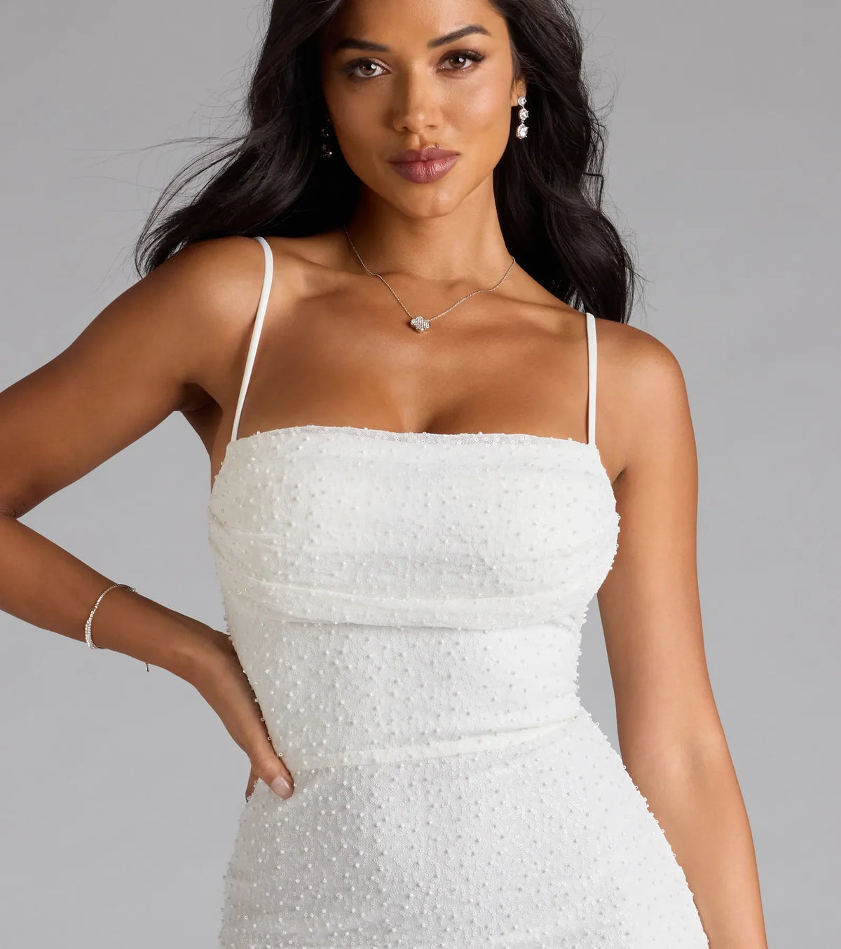 Forever Dazzling Lace-Up Sequin Bead Mini Dress
