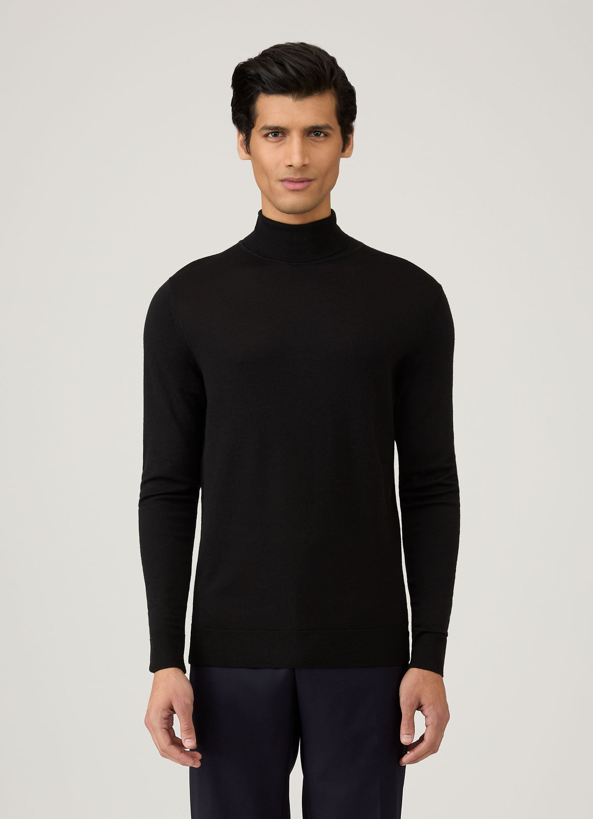 Men's Extra-Fine Merino Roll Neck Jumper in Black