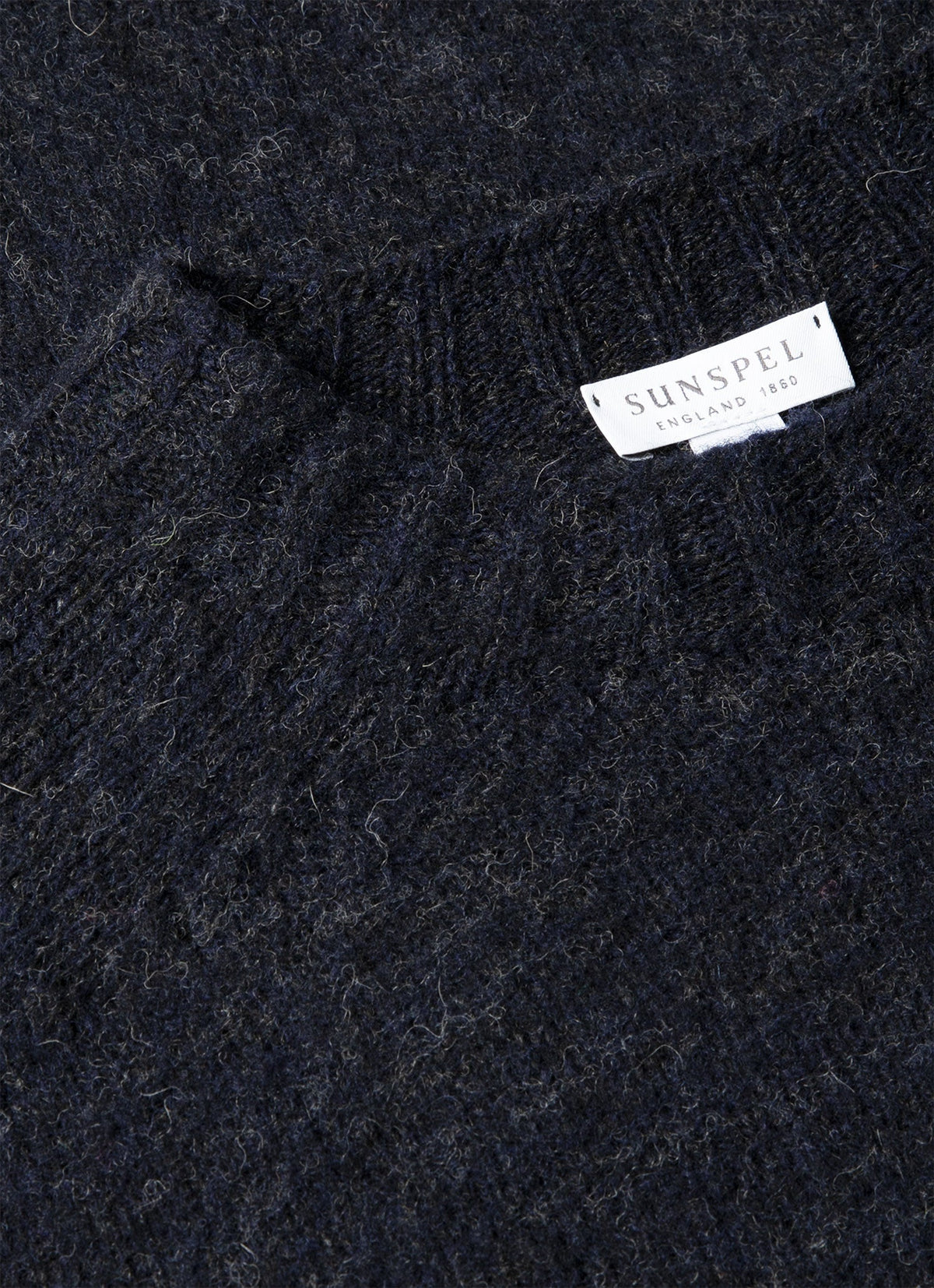 Men's Shetland Crew Neck Jumper in Dark Navy Mouline