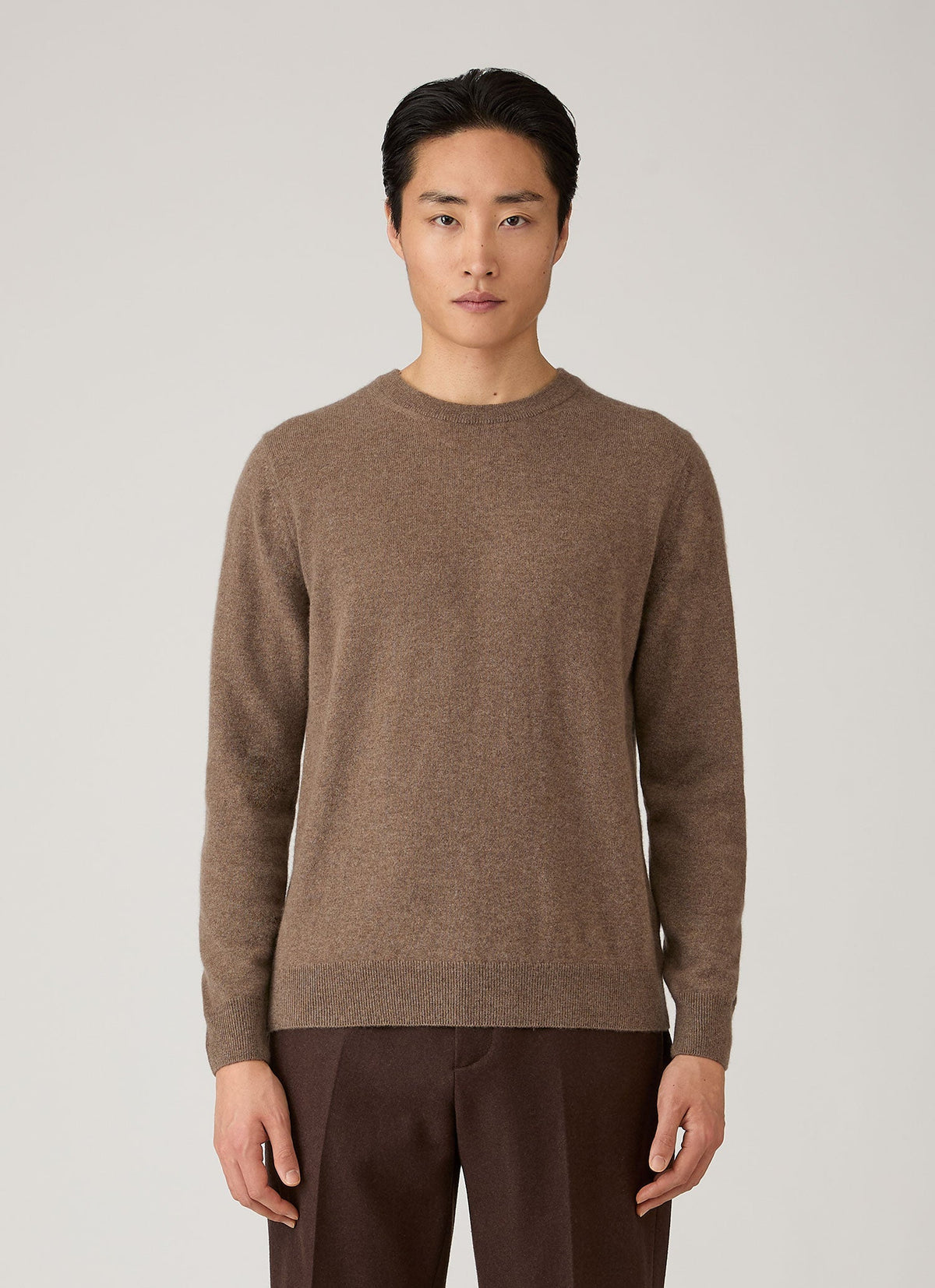 Men's Cashmere Crew Neck Jumper in Taupe