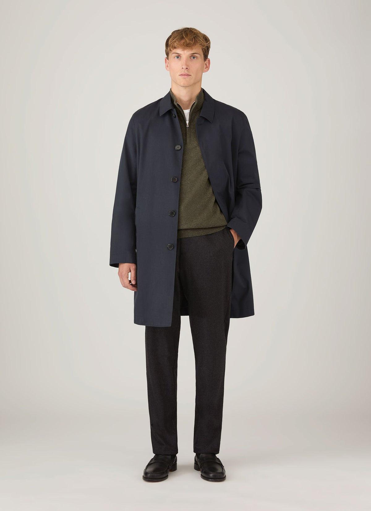 Men's Cashmere Half Zip Jumper in Khaki