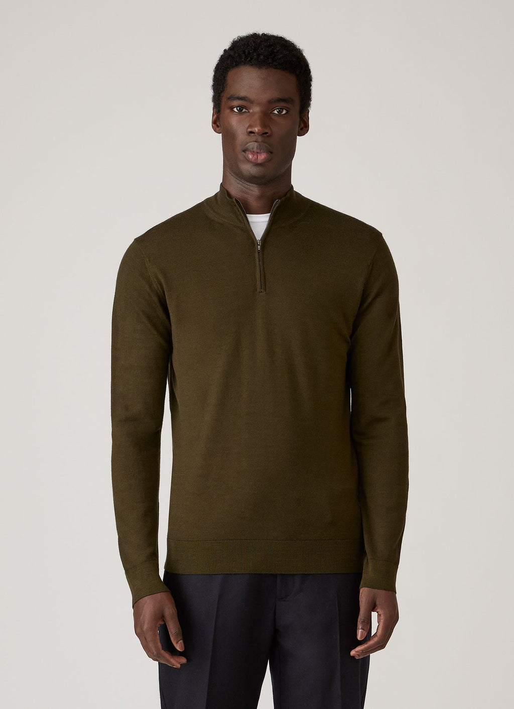 Men's Extra-Fine Merino Half Zip Jumper in Loden Green