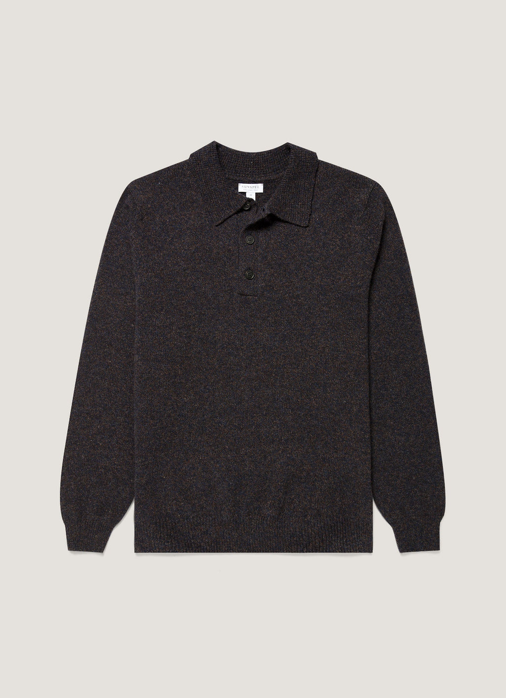 Men's Lambswool Knitted Polo Shirt in Midnight Navy Twist