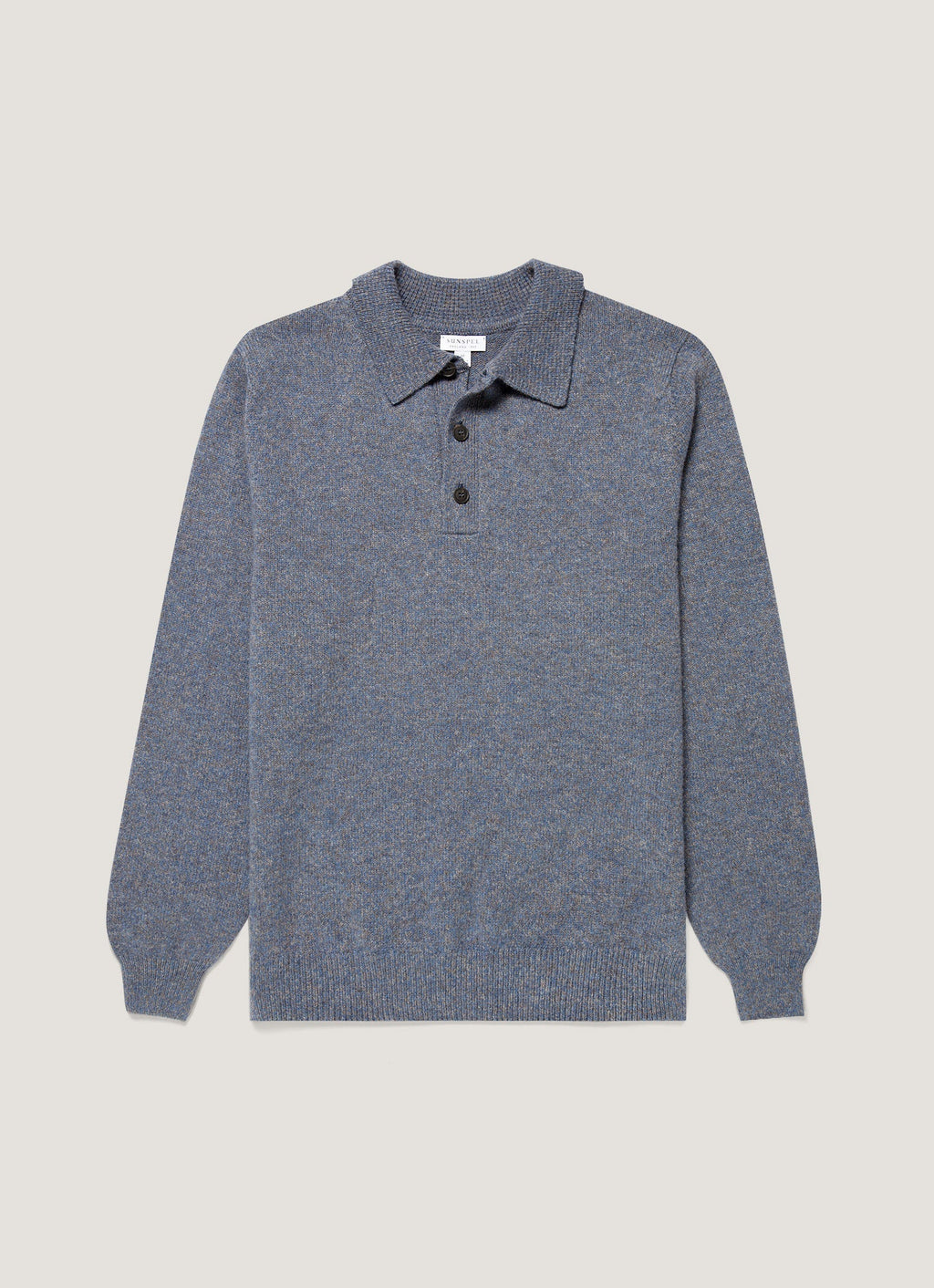 Men's Lambswool Knitted Polo Shirt in Denim Twist