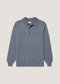 Men's Lambswool Knitted Polo Shirt in Denim Twist