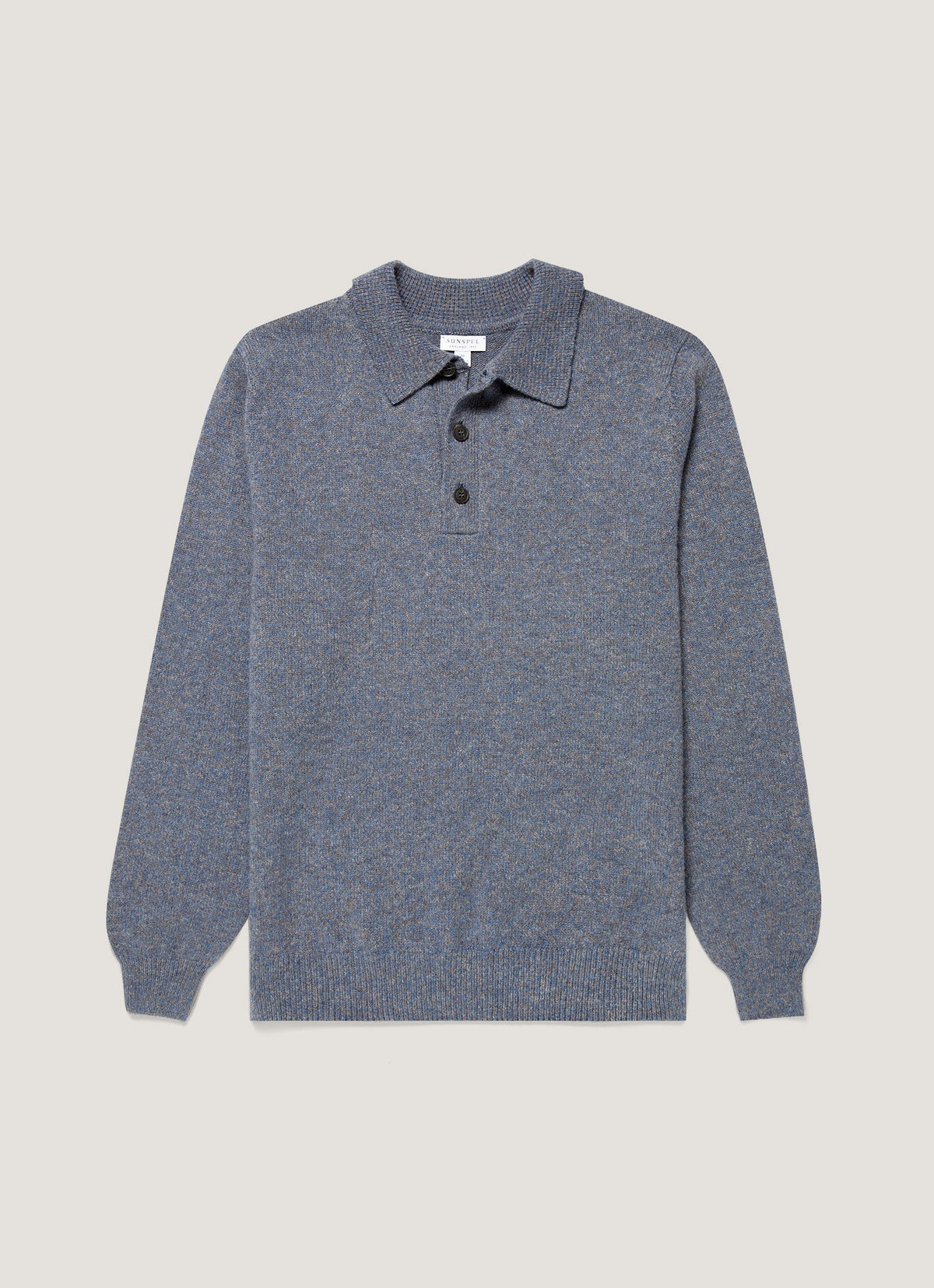 Men's Lambswool Knitted Polo Shirt in Denim Twist