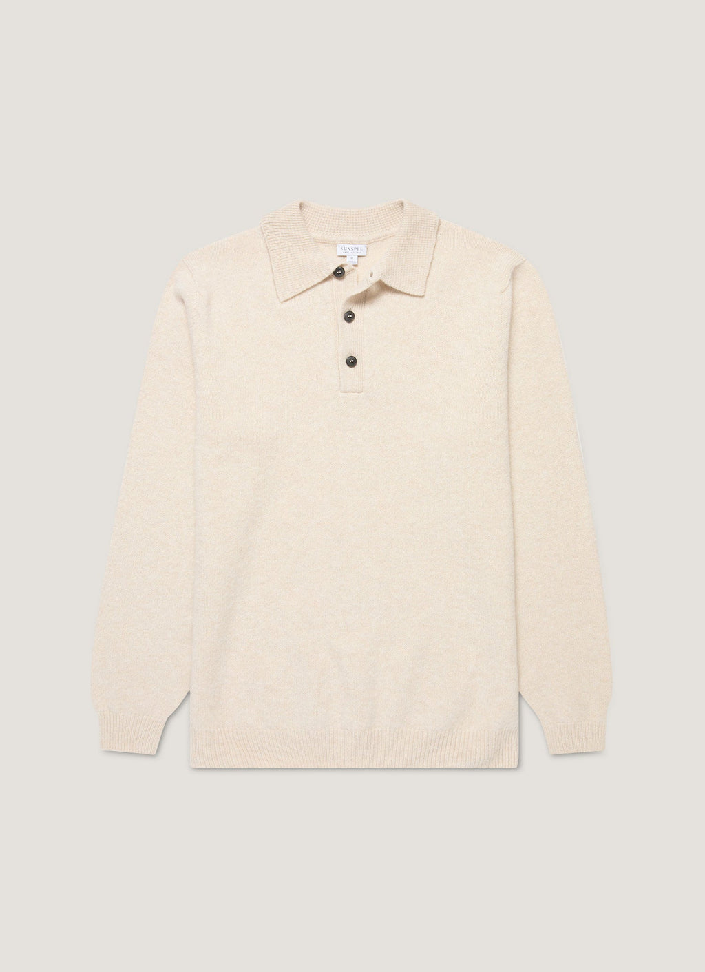 Men's Lambswool Knitted Polo Shirt in Oatmeal Melange
