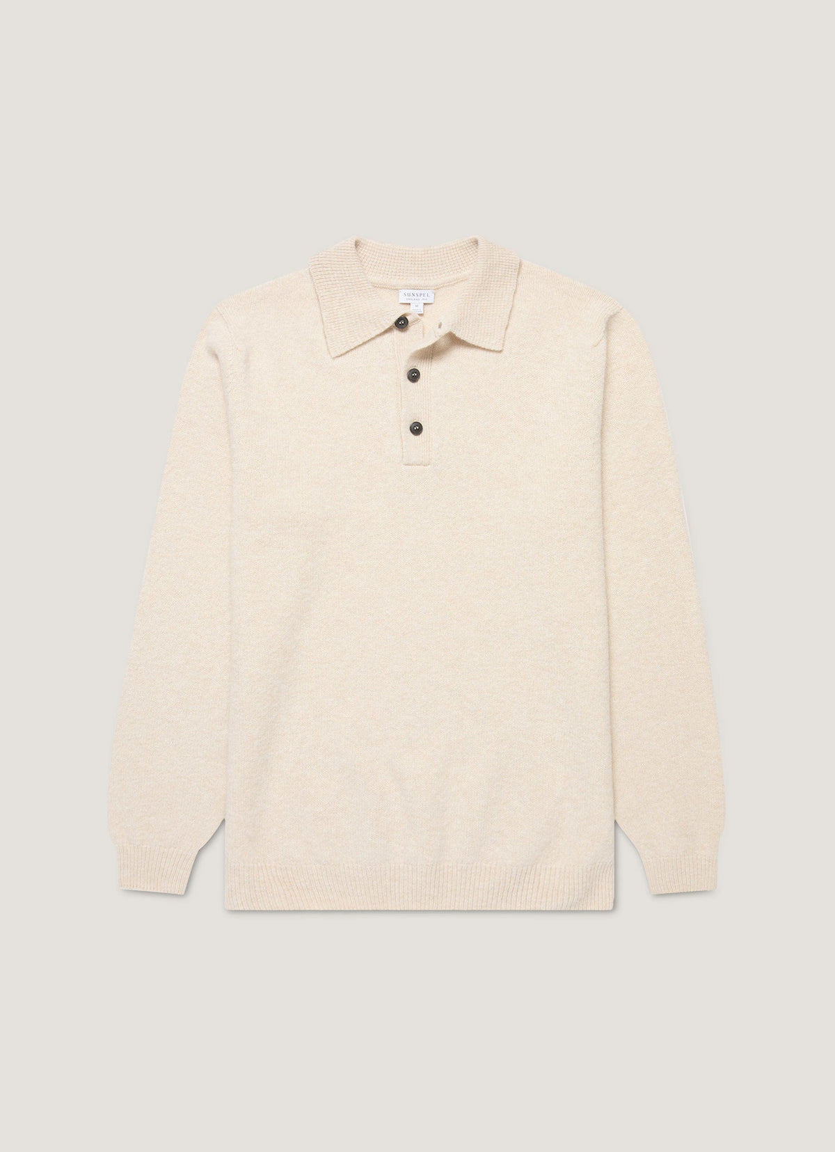 Men's Lambswool Knitted Polo Shirt in Oatmeal Melange