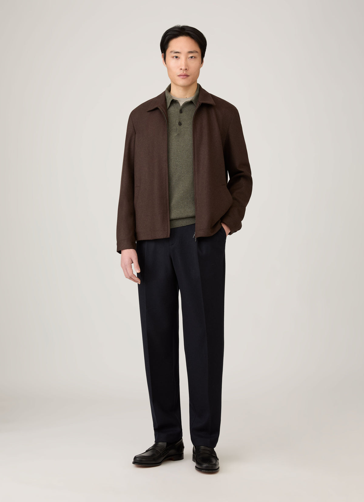 Men's Cashmere Knitted Polo Shirt in Khaki