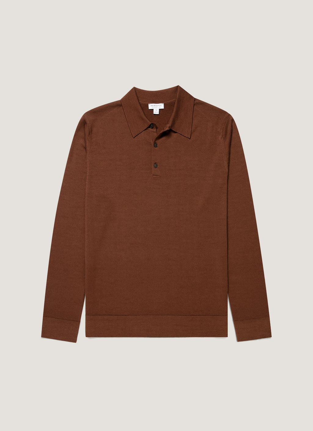 Men's Extra-Fine Merino Knitted Polo Shirt in Chestnut