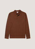 Men's Extra-Fine Merino Knitted Polo Shirt in Chestnut