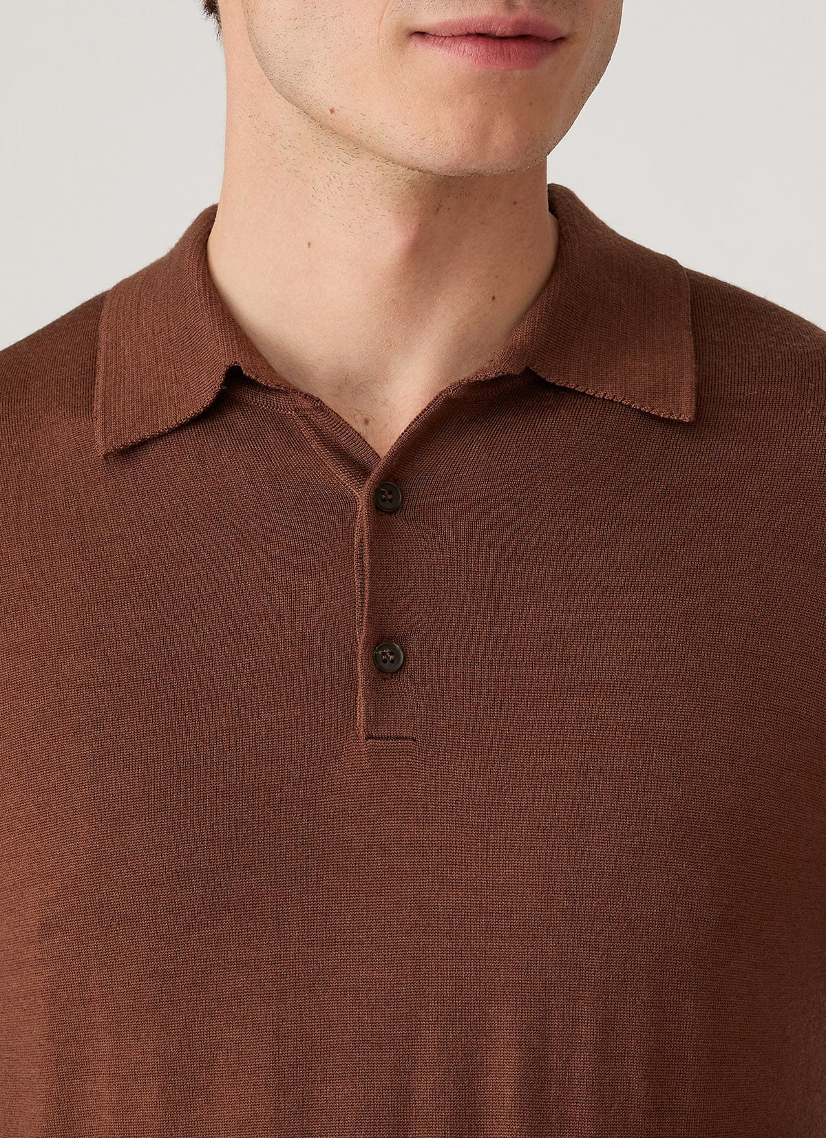 Men's Extra-Fine Merino Knitted Polo Shirt in Chestnut